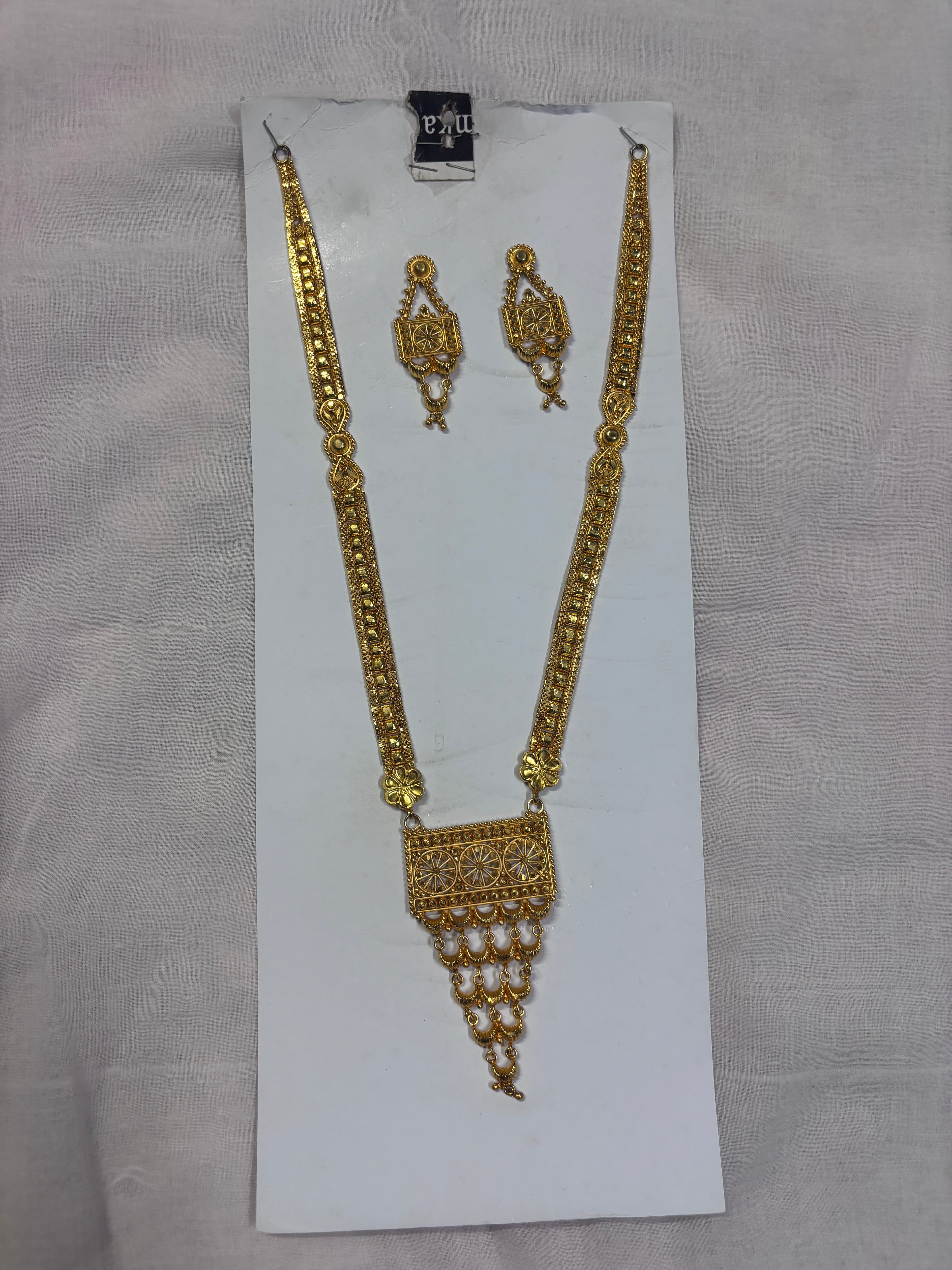 City Gold Long Necklace with Earring Set for Women
