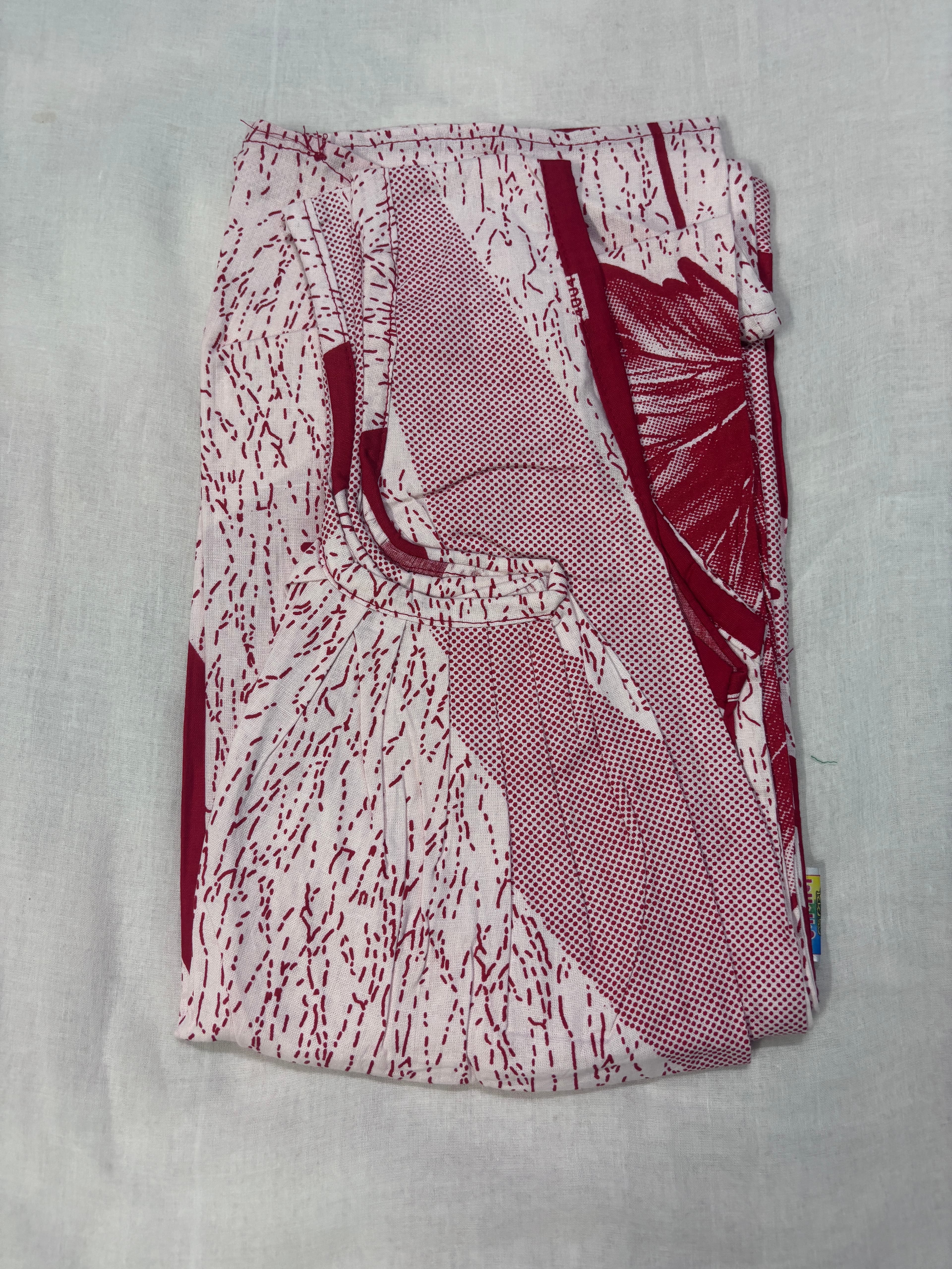 Pure Cotton Printed Nighty in White and Red