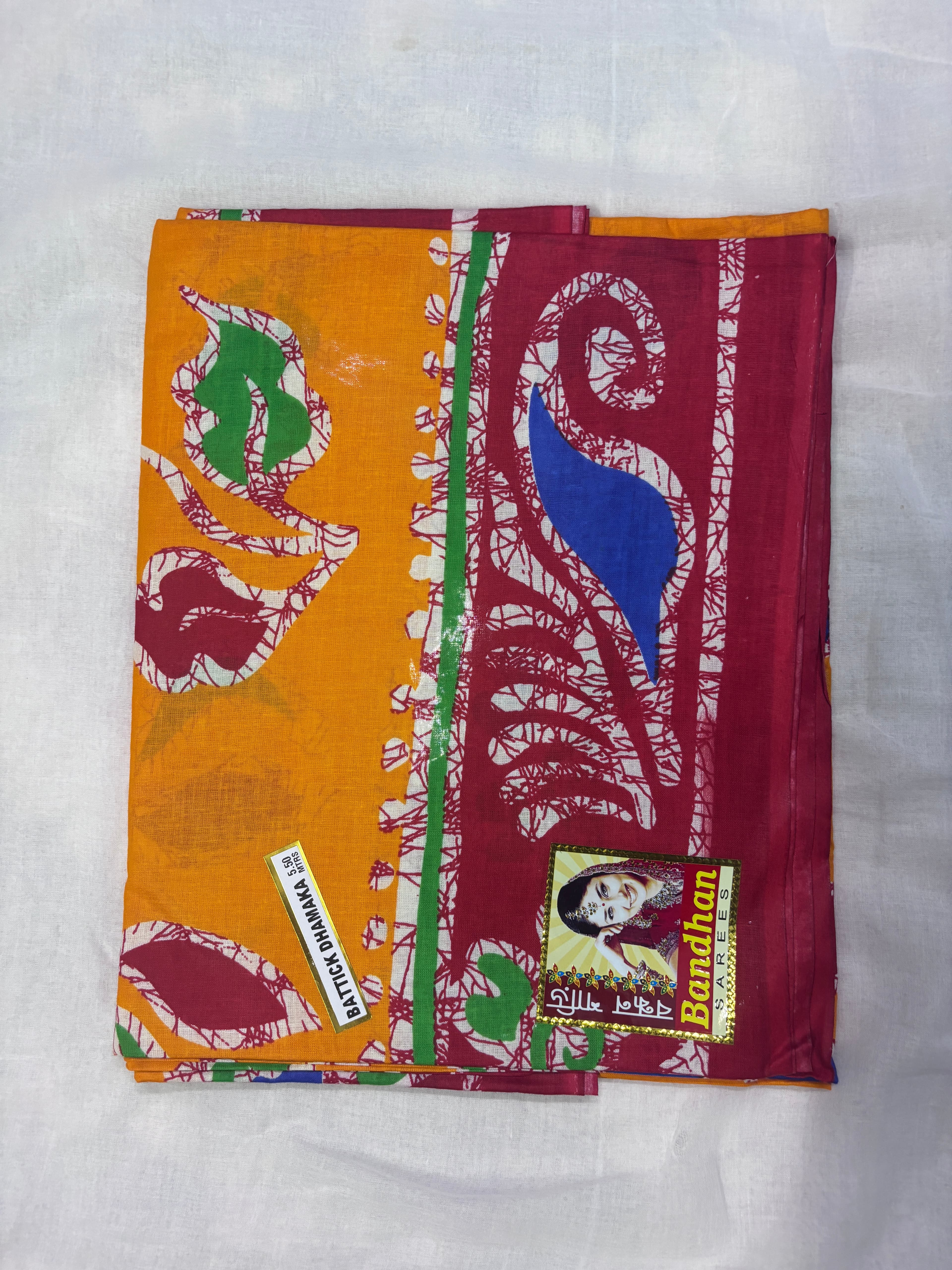 Batik Print Pure Cotton Saree in Yellow